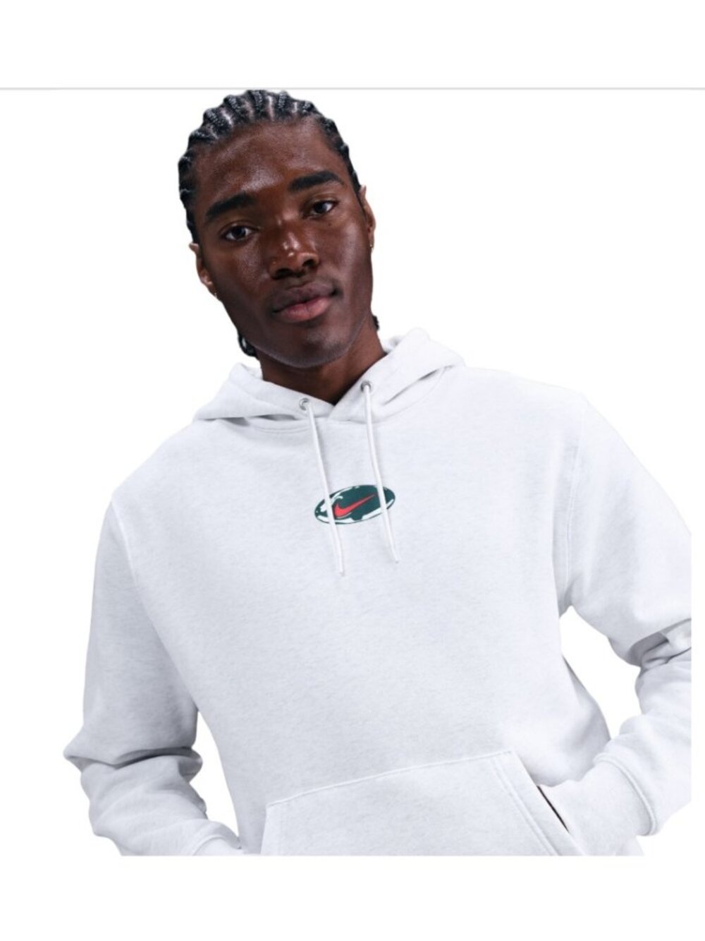 Nike Sportswear Men Worldwide Hoodie Size L White Fleece Pullover Logo IF1762051
